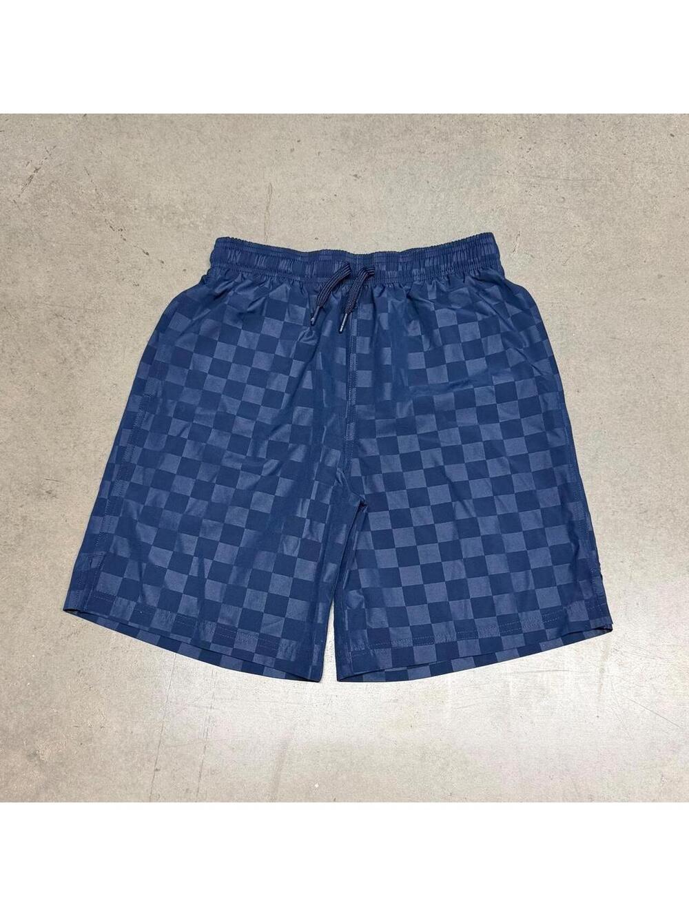 Vintage Umbro Style Shorts Mens Small Navy Nylon Checkered Shiny Soccer 8” 90s